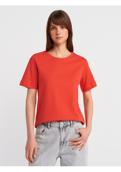 Dilvin 31763 Bisiklet Yaka T-shirt-kırmızı Kırmızı