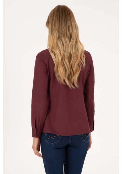 U.S. Polo Assn. Kadın Bordo Uzun Kollu Basic Gömlek 50316711-VR177 U.S. Polo Assn. Kadın Bordo Uzun Kollu Basic Gömlek 50316711-VR177