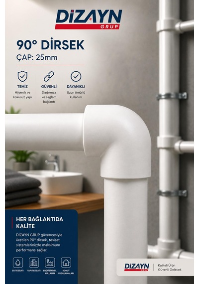 Dizayn 25 90 Dirsek, Pprc 90 Derece Dirsek 25 Mm 50 Adet Pn25 Temiz Su Tesisat Boru Ek Parçası, 25 Lik Kapalı Dirsek