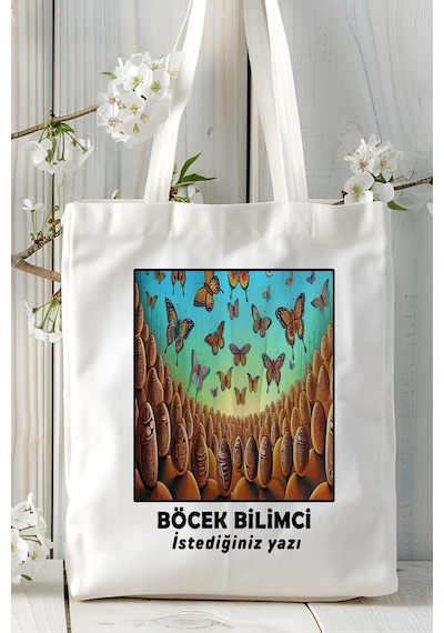 Art Hediye Böcek Bilimci Baskılı Bez Omuz Çantası Kişiye Özel Model 7 Çok Renkli