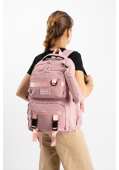 Ventis Qualty Okul Çantası Su Geçirmez Klinkır Kumaş Unisex Sırt Çantası Model 7c Pembe