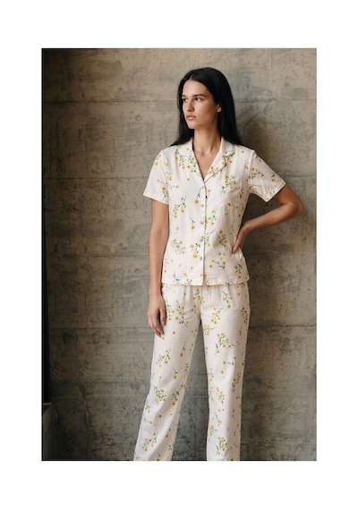 Fit Women V Yaka Düğmeli Casual Çok Renkli Pijama Takımı
