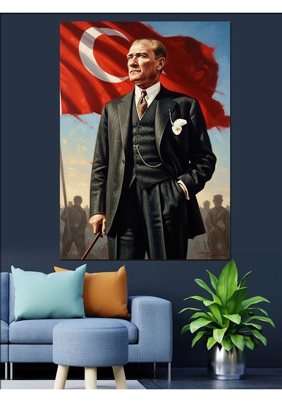 Mustafa Kemal Atatürk Ve Bayrak Dekoratif Kanvas - Mdf Ahşap Tablo