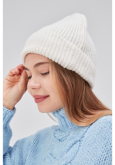 Derikem Basic Şık Standart Lüks Unisex Tiftik Bere Beyaz