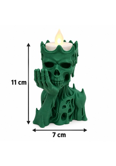 2 Adet Kurukafa Ve İskelet Figürlü Led Tealight Mumluk 11 X 7 Cm 3d Baskı Cadılar Bayramı Dekoru Yeşil