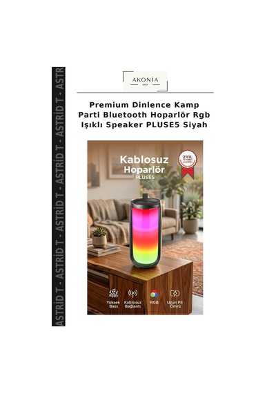 Premium Dinlence Kamp Parti Bluetooth Hoparlör Rgb Işıklı Speaker Pluse5 Siyah