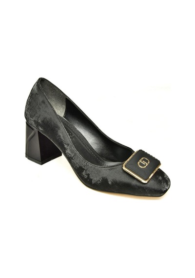 Fox Shoes U820954404 Siyah Kumaş Kalın Topuklu Kadın Ayakkabı Siyah