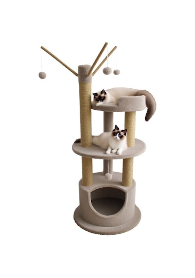 Tommy Çok Katlı Lüks Kedi Tırmalama Bej 60x60x135 Cm