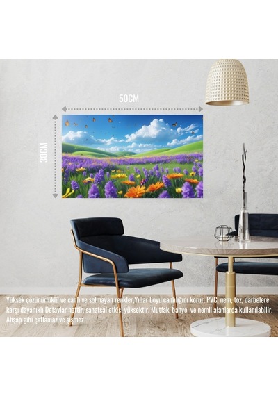 Kelebekler Yabani Çiçekler İçinde Bahar Havası 01 Çerçevesiz 50x30 Cm Pvc Tablo