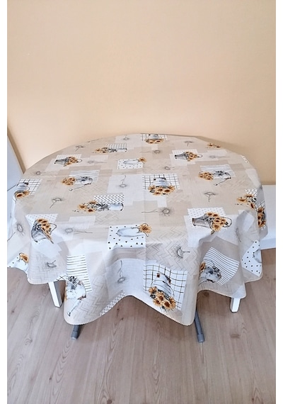 Altı Astarlı Yuvarlak Muşamba Masa Örtüsü -140 Cm Çap-elg30 Beyaz Kırmızı