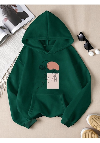Uyguntarz Silüet Baskılı Oversize Sweatshirt Yeşil