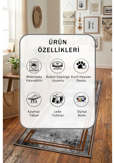 Sera Kahve Salon Mutfak Yatak Odası Yıkanabilir Yolluk
