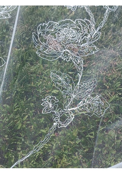 Gül Desenli İşlemeli Tül Perde Beyaz 2,85X12M