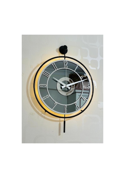 Pey Aksesuar Metal Camlı Duvar Saati 40x60cm Işıklı Gerçek Cam Duvar Saati Modern Tasarım Siyah-füme-beyaz-gümüş
