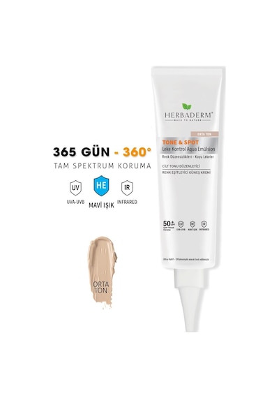 Herbaderm Tone & Spot Lekeli Ciltler İçin Nemlendirici Güneş Kremi SPF50+ Orta Ton 40 ML