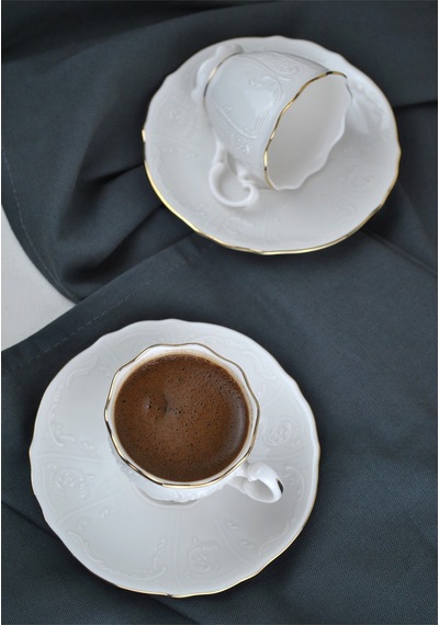 2 Kişilik 4 Parça Porselen Kahve Fincan Takımı Kahve Seti 90 Ml - Amor Beyaz