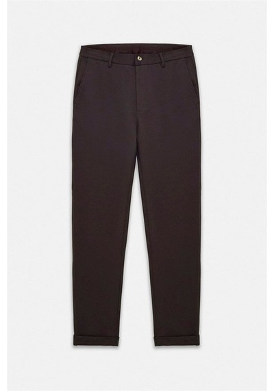 Süvari Koyu Kahve Slim Düz Twill Yarım Lastikli Jogger Pantolon Spn2020500026-kh9