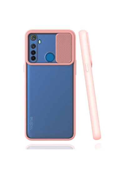 Kilifone - Realme Uyumlu 6i - Kılıf Slayt Sürgülü Arkası Buzlu Lensi Kapak - Pembe Açık
