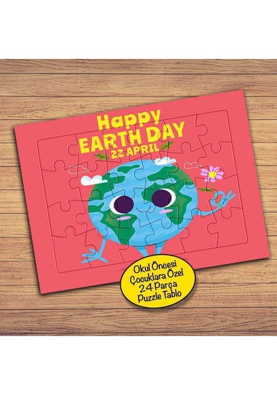 22 April Happy Earth Day 24 Parça Çocuklara Özel Yapboz Tablo-452