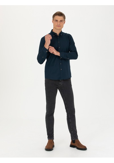 Cacharel Lacivert Slim Fit %100 Pamuk Oxford Gömlek