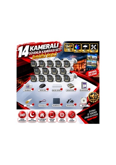 14 Kameralı Sesli Güvenlik Kamerası Seti 5mp Yapay Zeka Gece Renkli Görüş 21 Warm Led Ultra Hd 915ws