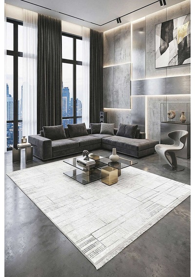 Etro Dekoratif Modern Akrilik Makine Halısı Et11 Gri