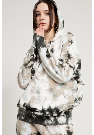 Jahr Marc Batik Yıkamalı Gri Oversize Kapüşonlu Sweatshirt