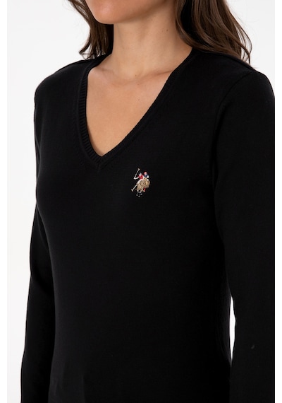 U.S. Polo Assn. Kadın Siyah V Yaka Basic Kazak 50307727-VR046