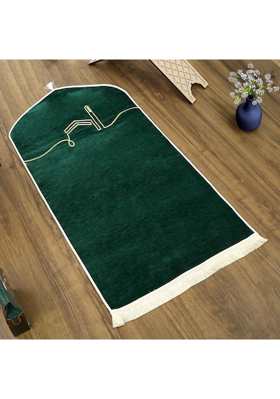 El Kuba Lüks Astarlı Biyeli Seccade Yeşil 66x125cm 565 Gr