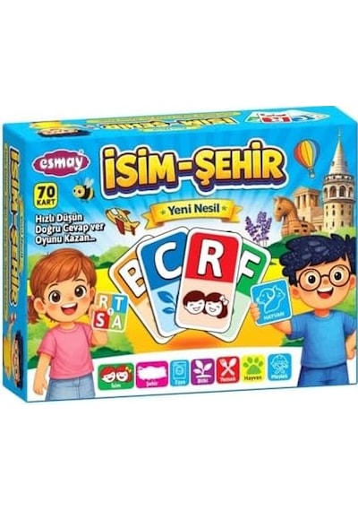 İsim Şehir Kart Oyunu 70 Kart Eğitici Aile Ve Çocuk Oyunu 4+ Yaş Zeka Oyunu