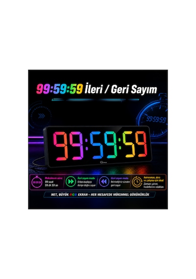 Rgb Büyük Ekranlı Dijital Duvar Saati 17.2 İnç Uzaktan Kumandalı Diji150 Rgb - 888719278 Rgb