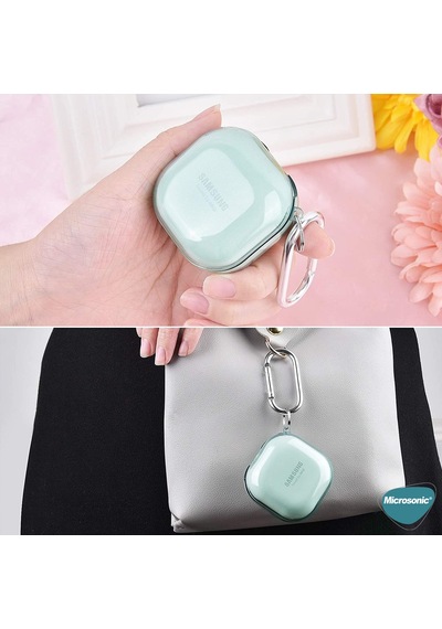 Microsonic Samsung Uyumlu Galaxy Buds Live Kılıf Askı Aparatlı Tranparan Silikon Mavi