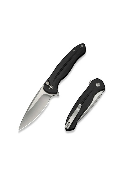 Civivi Button Lock Kitefin Black Aluminum Handle Satin Finished 14c28n Blade Kamp Çakı Siyah
