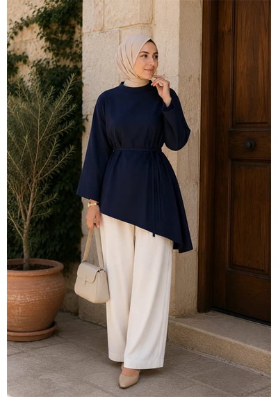 Maşuka Asimetrik Kesim Belden Bağlamalı Bol Kollu Kadın Tunik & Bluz - Şık Ve Modern Tasarım Lacivert Lacivert Maşuka Asimetrik Kesim Belden Bağlamalı Bol Kollu Kadın Tunik & Bluz - Şık Ve Modern Tasarım Lacivert Lacivert