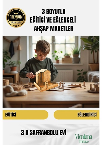 Yeni Sezon Eğitici Öğretici 3 Boyut Ahşap Zeka Geliştirici Boyanabilir Oyun Maket Safranbolu Evi