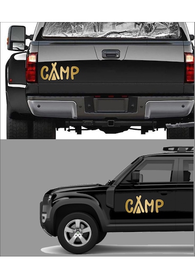 Kamp Yazılı Sticker - 4x4 Off Road Pickup Sticker - Araba Oto Motosiklet Karavan Cam Sticker - 02165 10x5 Cm