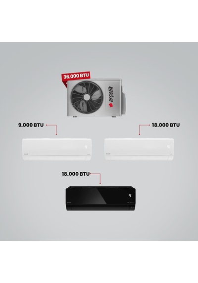 Arçelik 1+3 Multi Sistem 36100 MD Pro Dış Ünite 9 BTU Beyaz + 18 BTU Beyaz + 18 BTU Siyah İç Üniteler Duvar Tipi Klima