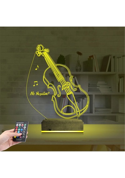 Luvivia Keman Müzik Enstrüman Kişiye Özel 3d Lamba - Masa Gece Lambası V2 Şeffaf