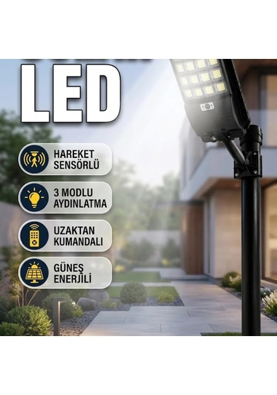 Hareket Sensörlü Solar Led Bahçe Lambası 3 Modlu Uzaktan Kumandalı Dış Mekan Aydınlatma