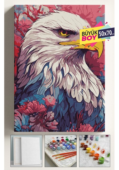 Sayılarla Boyama Seti Numaralı Tuval Fırça Boya Dahil Kasnaklı Set 50x70 Cm - Renkli Kartal