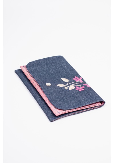 Fabric Craft Bag Kadın Kumaş Cüzdan Nakışlı Pembe - Mavi