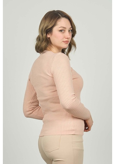 Fashion Friends Kadın Fitilli Bisiklet Yaka Kazak 23k0290k1 Pudra