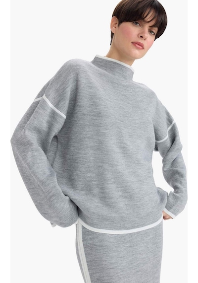 Defacto Oversize Geniş Kalıp Yarım Balıkçı Yaka Triko Kazak G3176ax25wngr156 Gri-gr156