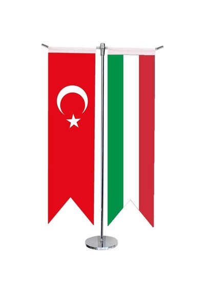 Masa Üstü Kırlangıç İtalya + Türk Bayrağı + Krom T Direk Masa Bay