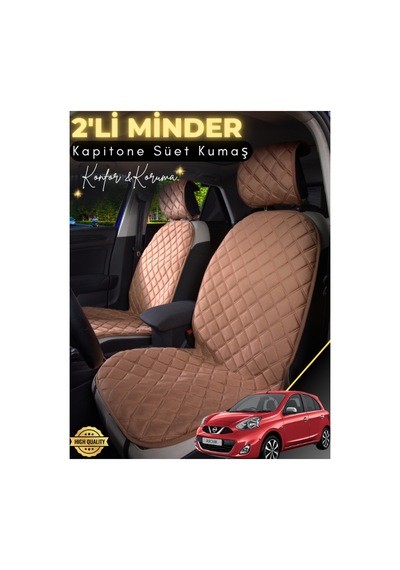 Nissan Micra Uyumlu 2'li Süet Oto Koltuk Minderi Terletmez Universal Oto Koltuk Kılıfı A1 Kahverengi