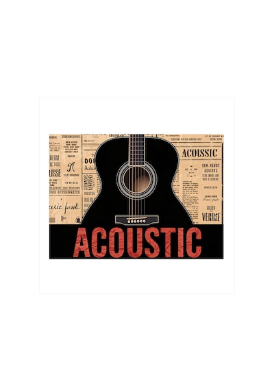 Akustik Gitar Çizimi Desenli Ahşap Tablo