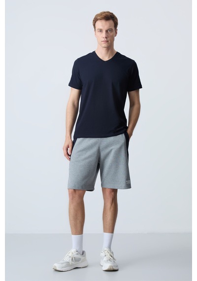 Air Jones Tommy Life Gri Melanj Pamuklu Kalın Yumuşak Dokulu Standart Fit Basic Erkek Şort - 81280 GRI MELANJ