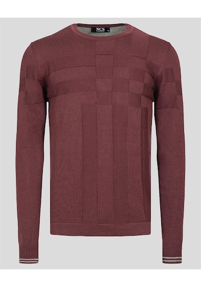 Erkek Triko Örgü Desenli Slim Fit Kazak Ncs Jeans 3638-Mürdüm