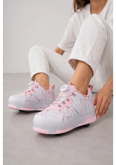 Odin Tekerlekli Işıklı Çocuk Spor Ayakkabı Rahat Patenli Sneaker - Pembe
