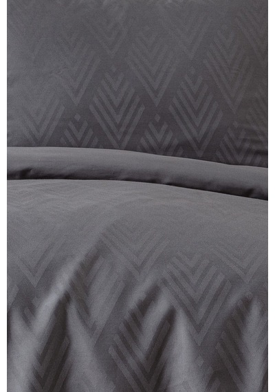 Tivoli %100 Pamuk Jakarlı & Saten Çift Kişilik Nevresim Takımı - Antrasit - 200x220 Cm Antrasit